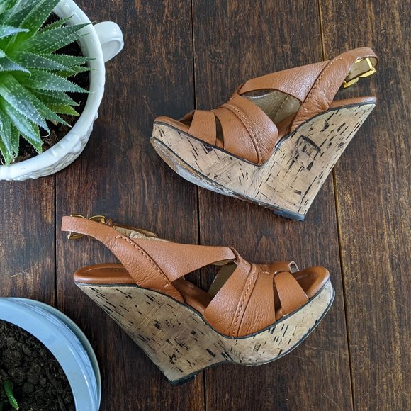 Chloe Shoes - 🎀 CHLOE Tan Leather Cork Wedge Platform Sandals